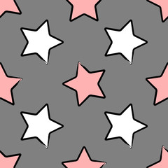 Seamless pattern with stars in the stroke drawn with a rough brush. Sketch, grunge, paint. Stylish vector illustration.