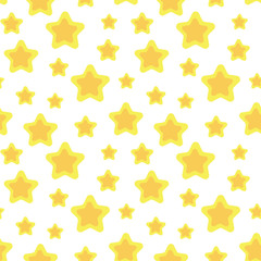 Seamless space pattern with simple yellow streamlined stars on a white background.
