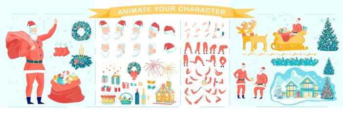Animation Set with Christmas Symbols and Santa.