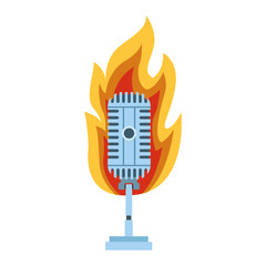 retro microphone in flames icon