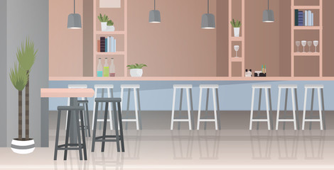 modern cafe interior empty no people restaurant with furniture horizontal vector illustration