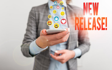 Handwriting text writing New Release. Conceptual photo announcing something newsworthy recent product