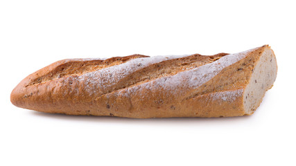 Fresh Homemade Sliced French Baguette Bread isolated on white background