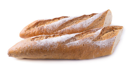Fresh Homemade Sliced French Baguette Bread isolated on white background