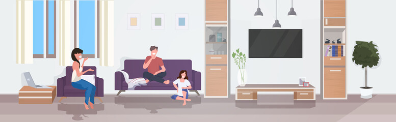 Obraz premium people discussing during meeting friends spending time together at home friendship communication concept modern living room interior horizontal full length vector illustration