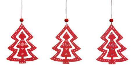 Christmas decoration wooden red tree isolated on white