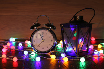 Christmas still life with multi-colored Christmas garlands