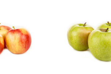 red and green ripe fresh apples isolated on white