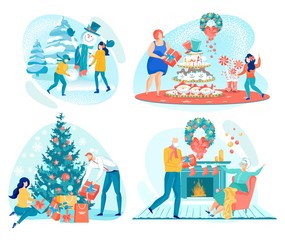 Naklejka premium Family Christmas Celebration and Holidays Fun.