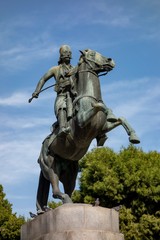 Fototapeta na wymiar The statue of Georgios Karaiskakis on a horse near the Panathenaic Stadium in Athens. He was a famous Greek military commander.