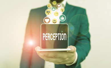 Conceptual hand writing showing Perception. Concept meaning individuals organize and interpret...