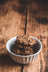 Banana oatmeal cookies with chocolate spread in bowl