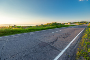 Armenia's morning landscape at dawn - mountains and empty road