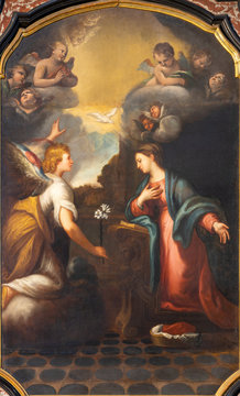 COMO, ITALY - MAY 8, 2015: The painting of Annunciation in church Santuario del Santissimo Crocifisso.
