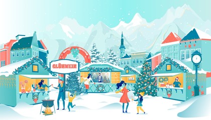 Obraz na płótnie Canvas Christmas Fair Street Market on Winter Holidays