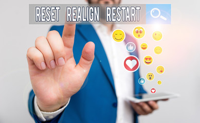 Text sign showing Reset Realign Restart. Business photo text Life audit will help you put things in perspectives