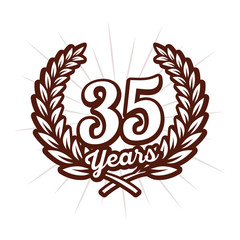 35 years anniversary celebration with laurel wreath. 35th logo. Vector and illustration.
