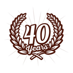 40 years anniversary celebration with laurel wreath. 40th logo. Vector and illustration.
