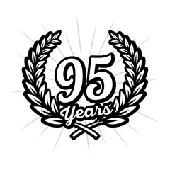 95 years anniversary celebration with laurel wreath. 95th logo. Vector and illustration.