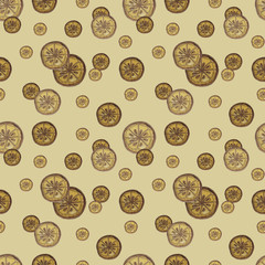 lemons slices pattern seamless print textile brown color watercolor hand-drawn