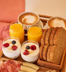 Breakfast morning coffe yogurt food toast fruit 