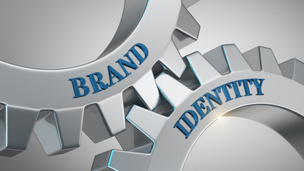 Brand identity concept. Words brand identity written on gear wheels.