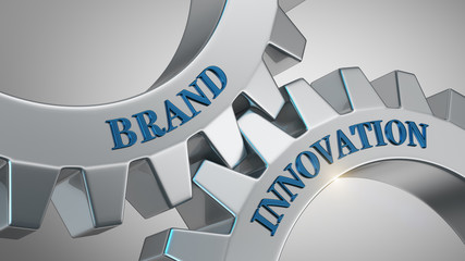 Brand innovation concept. Words brand innovation written on gear wheels.