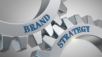 Brand strategy concept. Words brand strategy written on gear wheels.