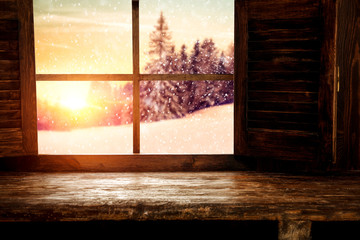 Winter window sill and free space for your decoration. 