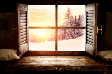 Winter window sill and free space for your decoration. 
