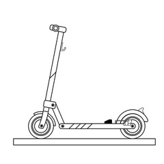 Modern electric kick scooter drawn in line art style