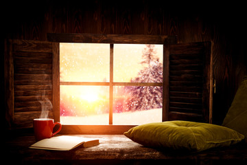 Winter window sill and free space for your decoration. 
