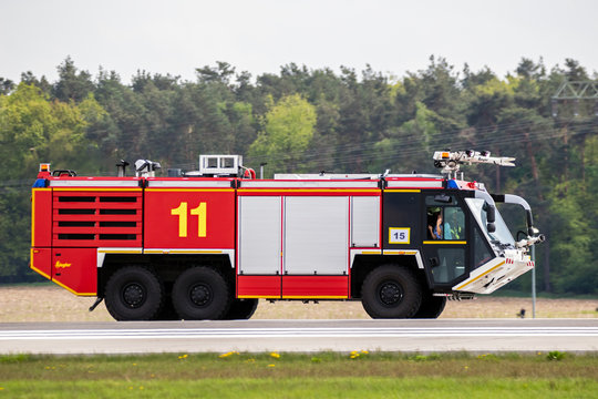 BERLIN, GERMANY - APR 27, 2018: Ziegler Airport Fire Fighting and Rescue Crashtender at Berlin Schonefeld airport.