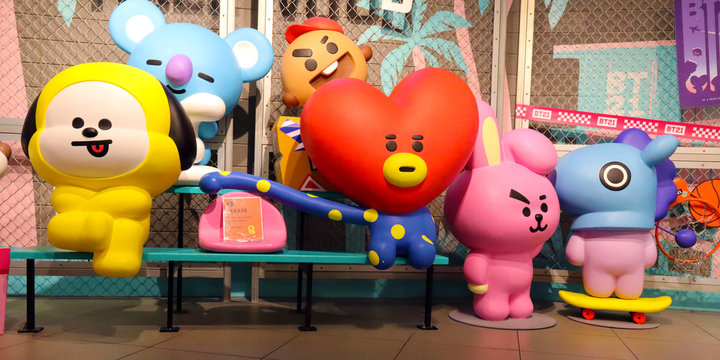 Hollywood, California – October 6, 2019: view inside of LINE FRIENDS and BT21 Pop-up Store in Hollywood on 6922 Hollywood Blvd, Los Angeles