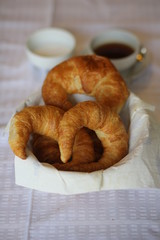 Bamberg croissants ready for eating on a kitchen table before breakfast