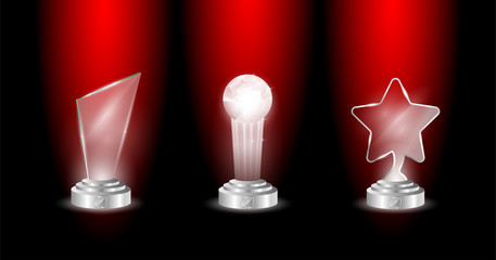 Glass Award template. isolated on transparent background. Vector blank glass trophy award