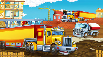 Fototapeta na wymiar cartoon scene with industry cars on construction site - illustration for children