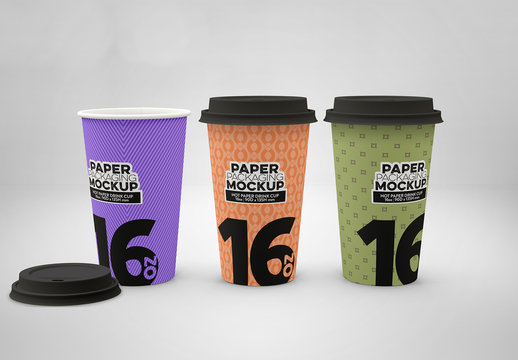 3 Paper Cup and Lid Mockups