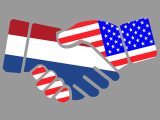 Netherlands and USA flags Handshake vector