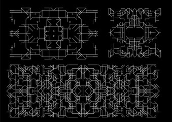 Vector set of art deco frames, adges, abstract geometric design templates for luxury products. Linear ornament compositions, vintage. Use for packaging, branding