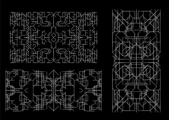 Vector set of art deco frames, adges, abstract geometric design templates for luxury products. Linear ornament compositions, vintage. Use for packaging, branding
