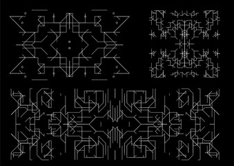 Vector set of art deco frames, adges, abstract geometric design templates for luxury products. Linear ornament compositions, vintage. Use for packaging, branding