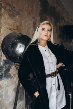 Popular beautiful blondie model actrees posing indoors. Beauty, art, beauty concept