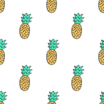 Seamless vector repeat pattern with trendy hand drawn pineapples.