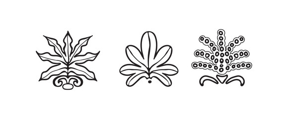 Black-white hand-drawn isolated floral elements  on white background for design and  decoration in retro style and classic book graphic 