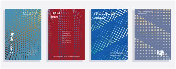 Minimalistic cover design templates. Set layouts of books covers, albums, notebooks, reports, magazines. Square, dot halftone gradient effect, flat modern abstract design geometric mock-up texture