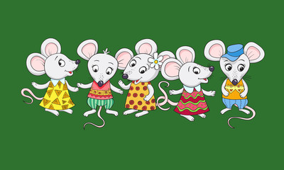 Happy Chinese new year design. 2020 Rat zodiac. Cute mouse cartoon collection. Vector illustration and banner concept in flat style