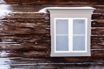 frozen window with ice and snow