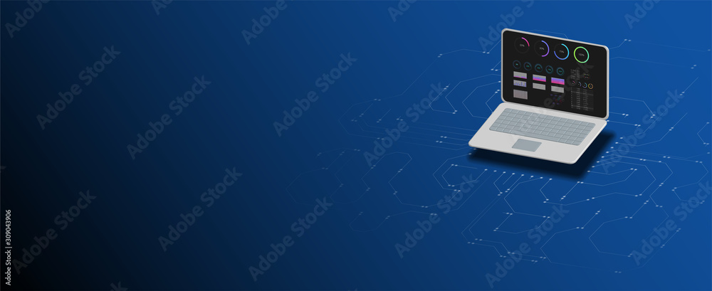 Poster 3d isometric flat design. vector illustration. computer web data center server isometric landing vec