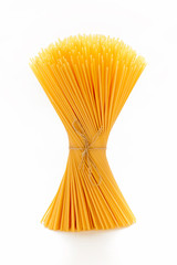 Durum wheat pasta on a white background
